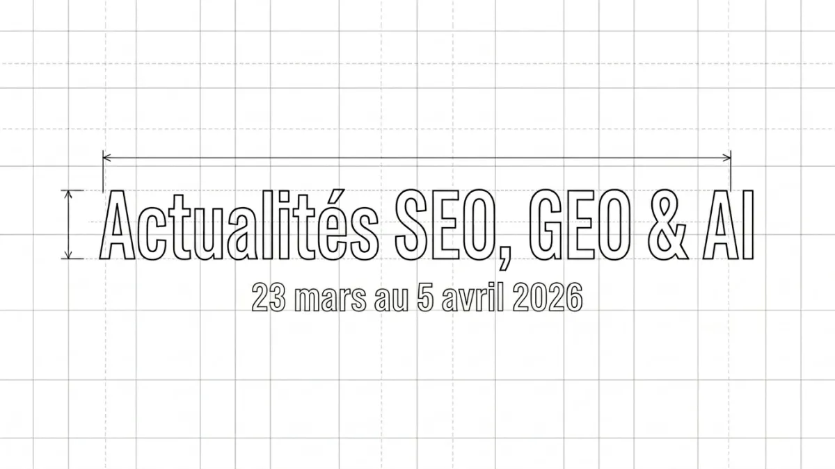 Image de couverture de la revue de presse, actualités SEO, GEO, & IA du 23 mars au 5 avril 2026